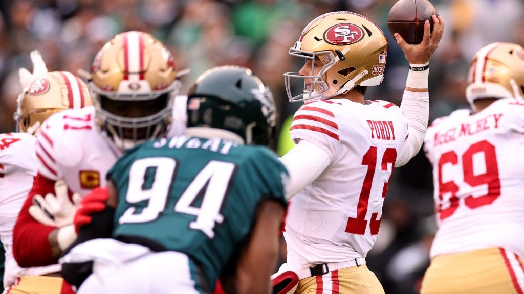 Brock Purdy exits NFC Championship vs. Eagles with elbow injury