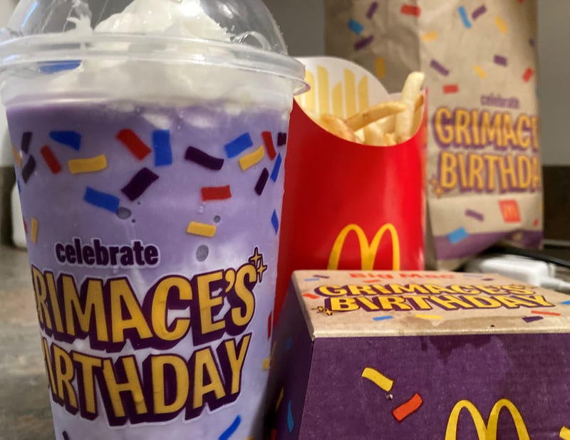 Grimace Birthday meal shake, boxes