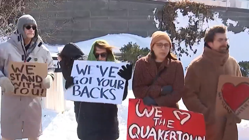 Demonstrators supporting the Quakertown teens arrested on Feb. 20