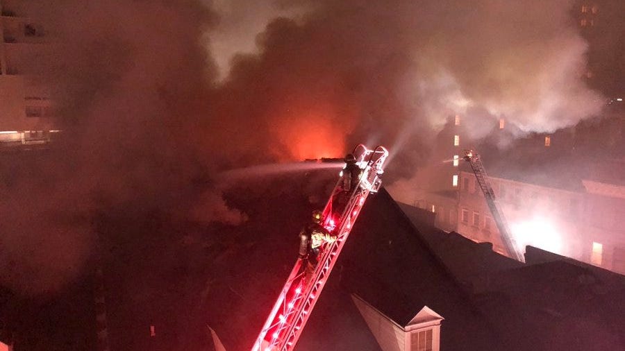 Six alarm fire at Quarter House Hotel