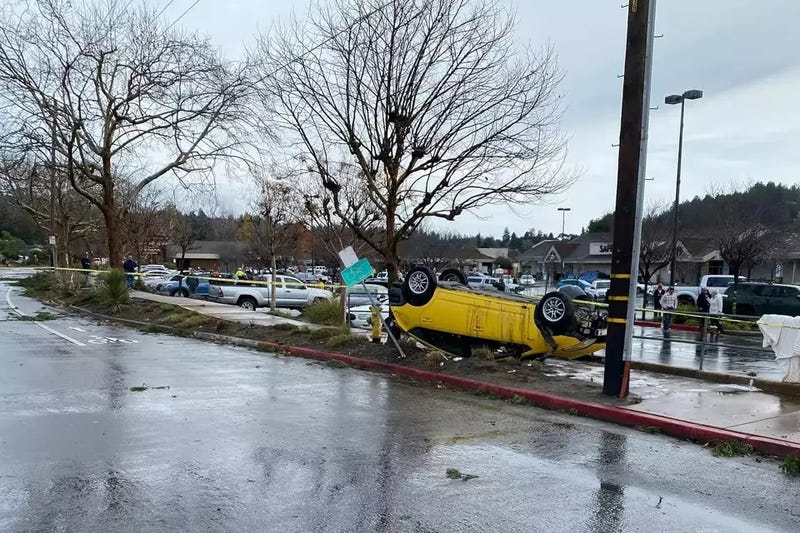 Flipped car