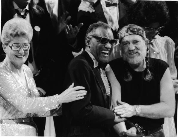 Ray Charles with Minnie Pearl & Willie Nelson, 1980s.