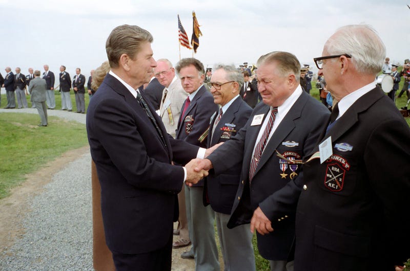 President Ronald Reagan with veterans of D-Day on June 6, 1984