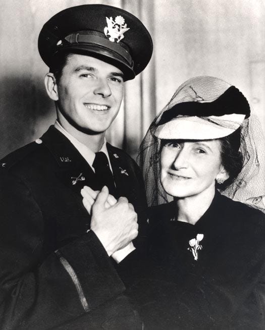 Ronald Reagan in his Army uniform with his mother Nelle in the 1940s