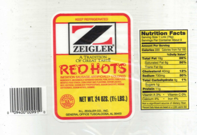 More than 11,000 pounds of Zeigler Red Hots ready-to-eat chicken and pork sausage products have been recalled.