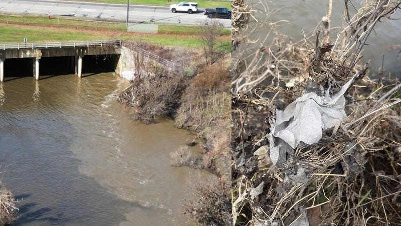 The Red Run Drain at left. Debris pictured at right.