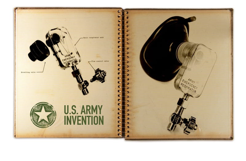 The 1960s-era Army Emergency Respirator functions as a fluidic pressure-cycled respirator that doesn’t require any moving parts to operate.