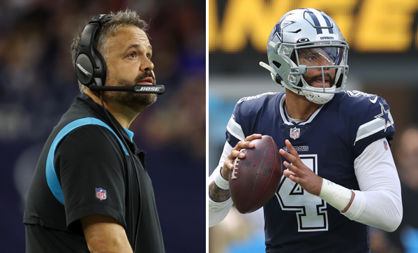 Panthers head coach Matt Rhule and Cowboys QB Dak Prescott.