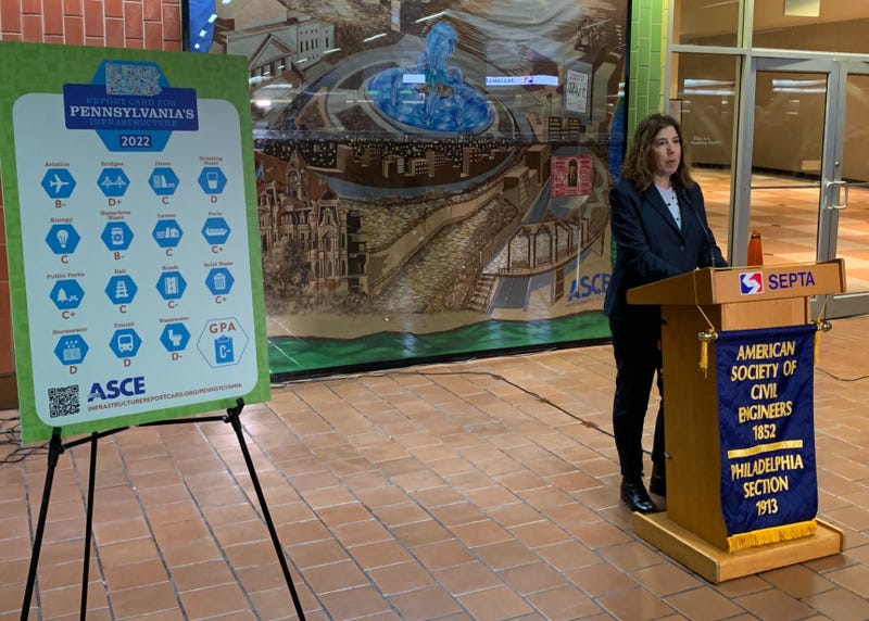 SEPTA General Manager Leslie Richards addresses the state's 'D' grade for transit according to the American Society of Civil Engineers, at a news conference Tuesday at Jefferson Station.
