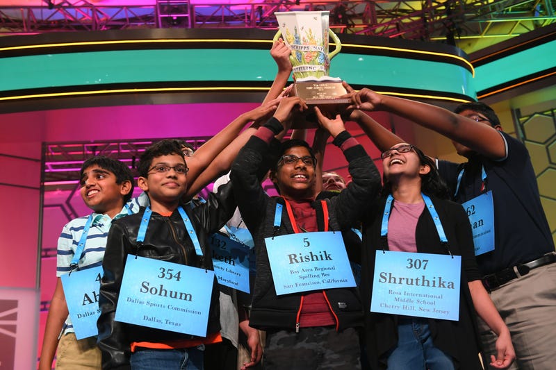 Rishik Gandhasri of San Jose was one of eight students to tie for first place in the 2019 Scripps National Spelling Bee on May 30, 2019. 
