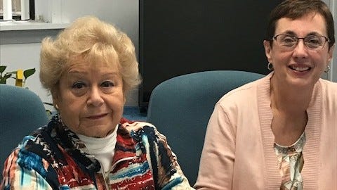 From left: Rita Schwartz, who served for more than 35 years as president of the Association of Catholic Teachers, and her successor, Irene Tori.