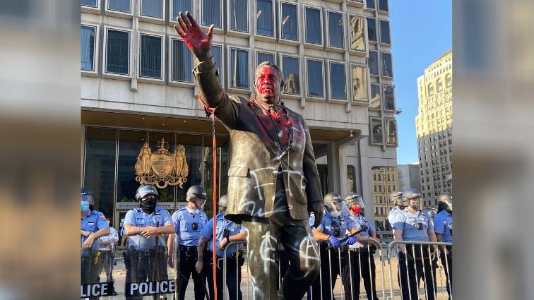 Peaceful Floyd protests take a turn as police cars set ablaze, Rizzo statue vandalized, Center City businesses looted