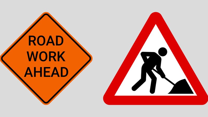 Road work ahead sign collection - stock illustration