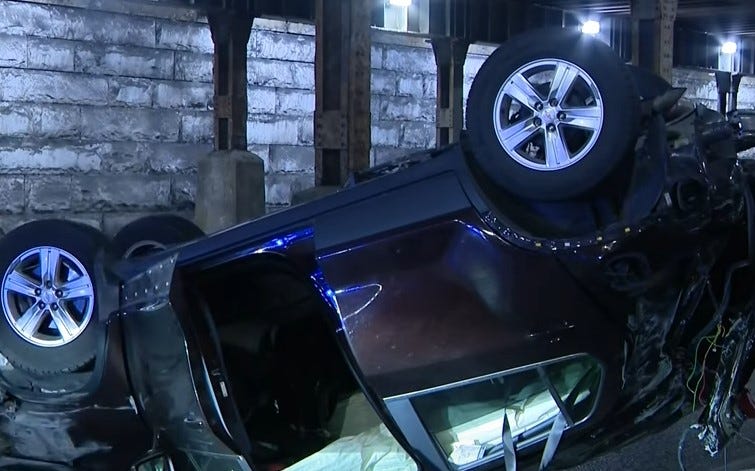 car flipped over