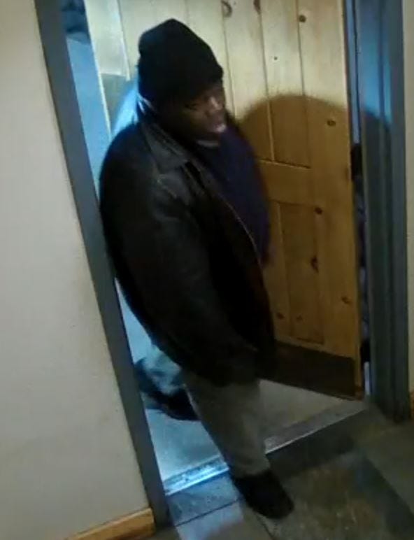 Surveillance snapshot of robbery suspect from 3-17-20