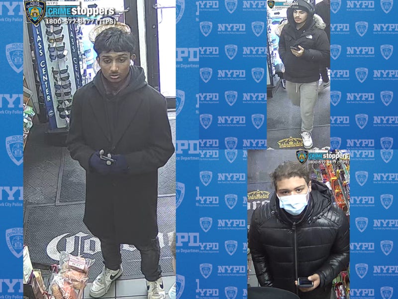 Three suspects are wanted by police for two violent robberies in Queens this month.