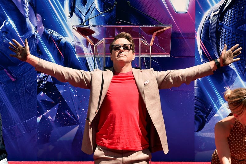 Marvel Studios' "Avengers: Endgame" stars Chris Hemsworth, Chris Evans, Robert Downey Jr. and Scarlett Johansson at the Hand And Footprint Ceremony at the TCL Chinese Theatre on April 23, 2019 in Hollywood, California.