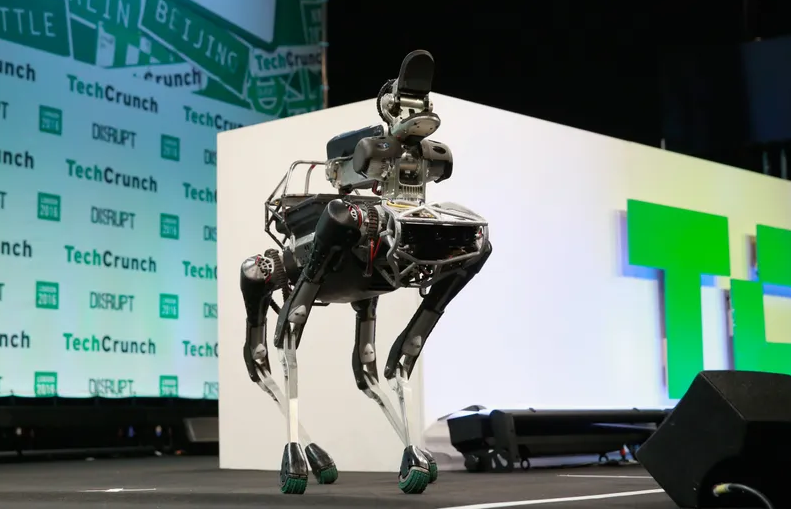 Boston Dynamics' Spot robot appears on stage during day 1 of TechCrunch Disrupt London at the Copper Box on December 5, 2016 in London, England.