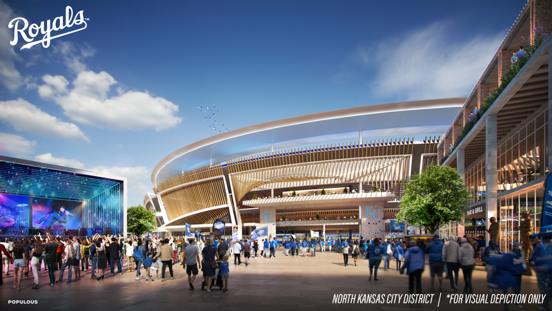 An artist's depiction of a new baseball stadium for the Royals in Clay County in north Kansas City