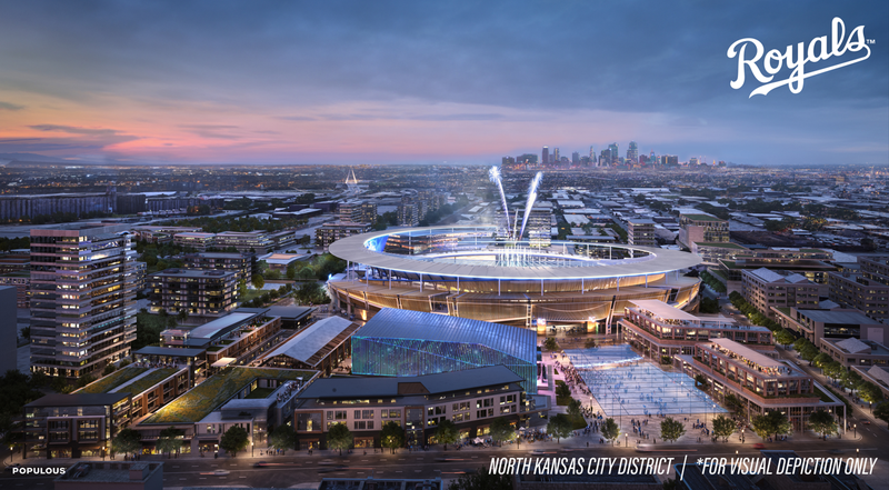 An artist's depiction of a new baseball stadium for the Royals in Clay County in north Kansas City