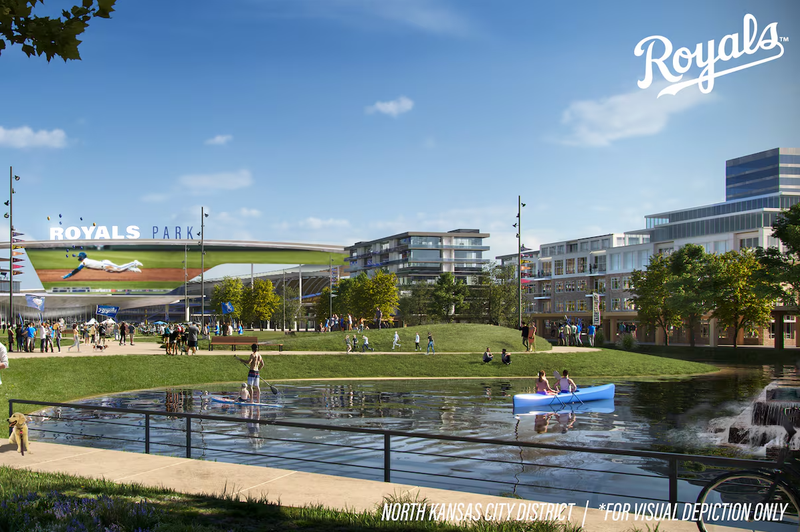 An artist's depiction of a new baseball stadium for the Royals in Clay County in north Kansas City