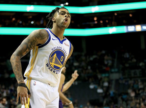 D'Angelo Russell shouts after draining a basket for the Warriors. 