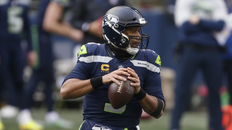 Russell Wilson getting ready to pass