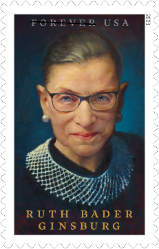 Late Supreme Court Justice Ruth Bader Ginsburg depicted in stamp art released by the United States Postal Service Oct. 24, 2022. 