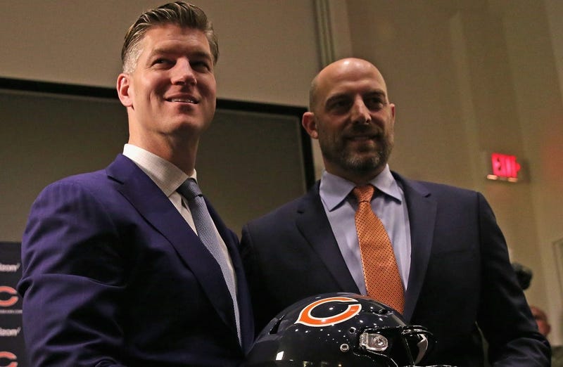 Bears general manager Ryan Pace, left, and coach Matt Nagy pose for a photograph after Nagy was hired.