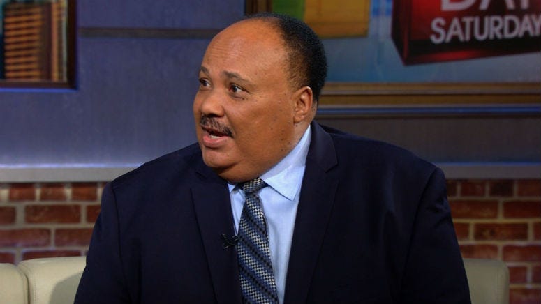 The son of Martin Luther King Jr. on Monday criticized Vice President Mike Pence for citing the slain civil rights leader to make the case for a wall along the US-Mexico border.