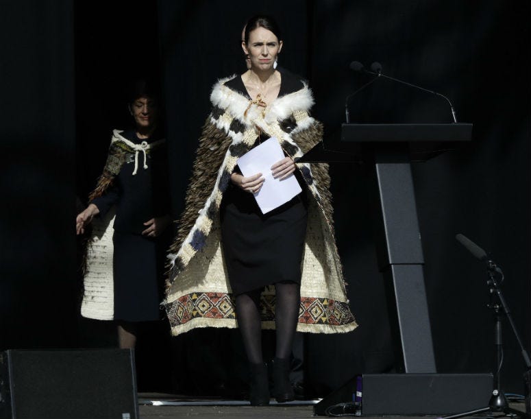 New Zealand Prime Minister Jacinda Ardern prepares to speak at the national remembrance service in Christchurch.