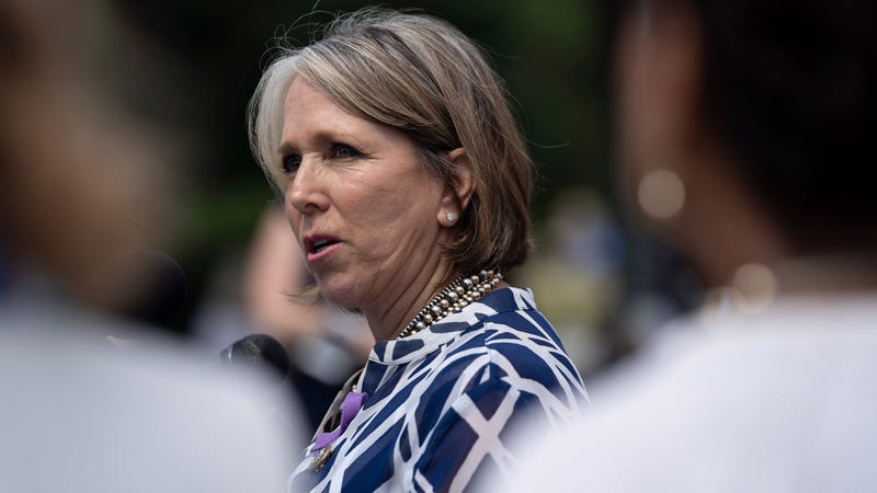 Rep. Michelle Lujan Grisham (D-NM) speaks during a news conference on immigration to condemn the Trump Administration's "zero tolerance" immigration policy, outside the US Capitol on June 13, 2018 in Washington, DC.