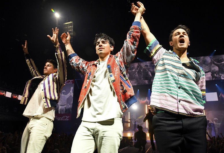 The Jonas Brothers perform onstage at the March Madness Music Series on April 6 in Minneapolis.