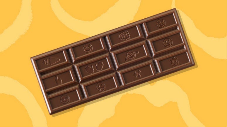 Hershey's is replacing its recognizable logo and etching 25 popular emojis into the rectangles that make up its milk chocolate bar.