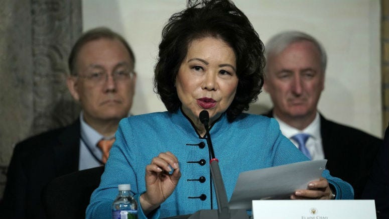 Transportation Secretary Elaine Chao has continued to hold stock in a company she said she would divest from a year prior, The Wall Street Journal reported Tuesday.