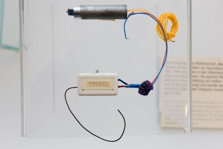 A "Bodil" passive eavesdropping transmitter on display at the Stasi Museum in Berlin.
