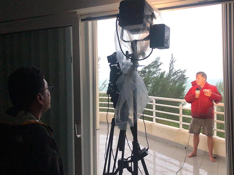 CNN producer Jaide Timm- Garcia and photojournalist Jose Armijo set up for a liveshot from the hard hit town of High Rock in Grand Bahama Island.