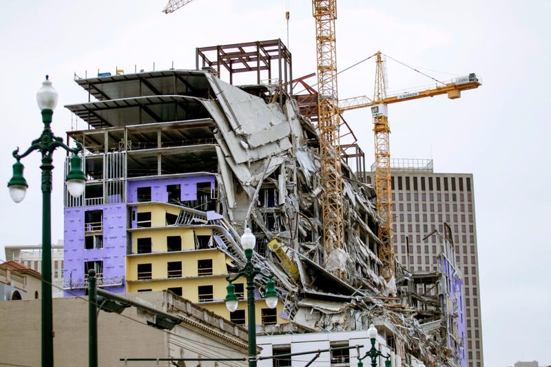 The implosion of two cranes at the Hard Rock Hotel in New Orleans, which partially collapsed during construction, was expected Saturday after a delay due to a tropical storm, officials said.