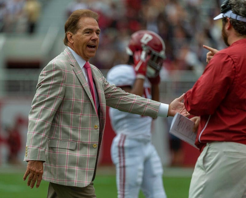Nov 24, 2018; Tuscaloosa, AL, USA; Alabama Crimson Tide head coach Nick Saban on the sidelines against the Auburn Tigers during the first half at Bryant-Denny Stadium. Mandatory Credit: Marvin Gentry-USA TODAY Sports
