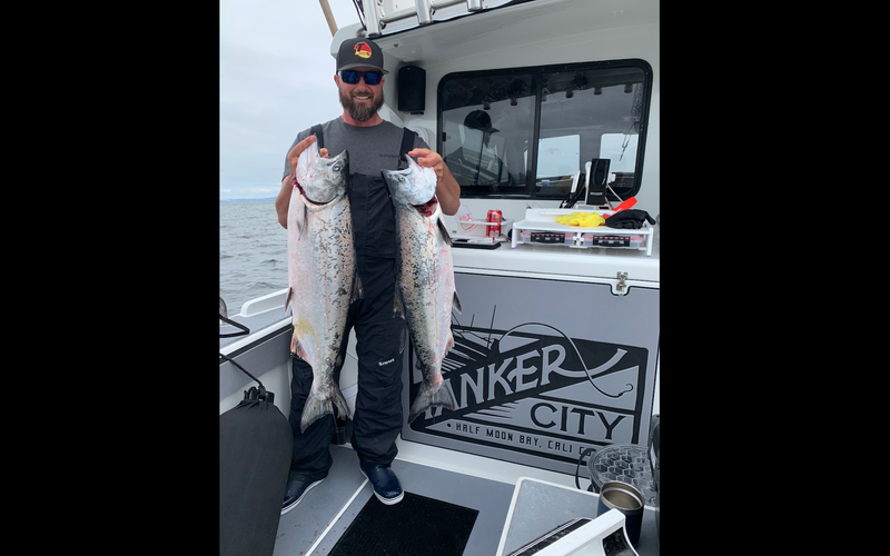 Captain John Marfia with his salmon catch in Half Moon Bay