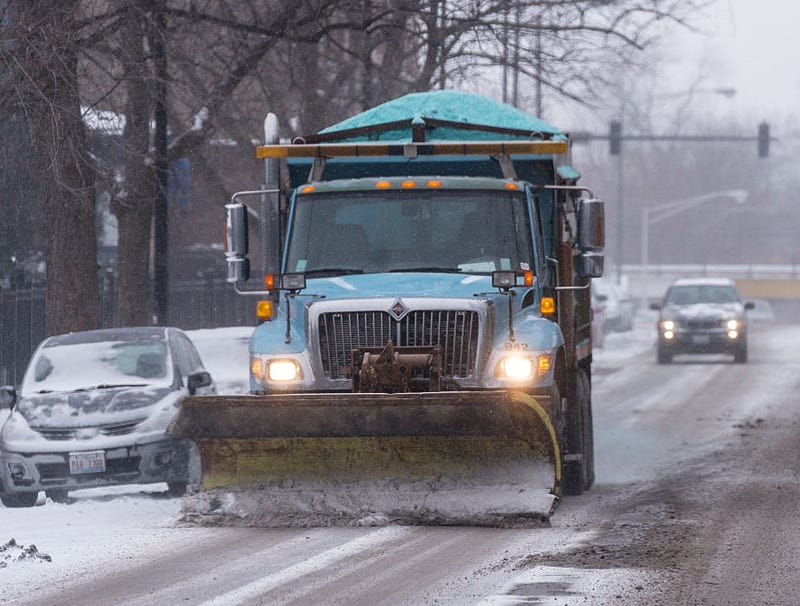 Chicago snow plow on snowy street