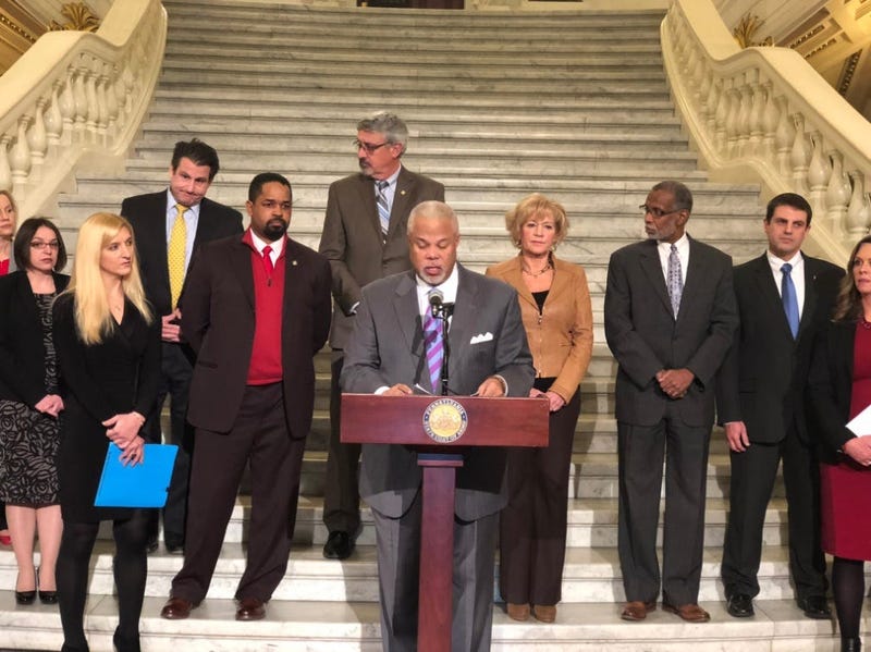 State Sen. Anthony Williams (podium) introduces Senate Bill 14.