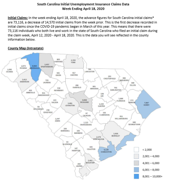 SC unemployment claims by County