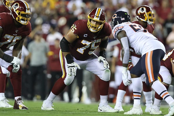 Brandon Scherff toes the line of scrimmage for the Redskins