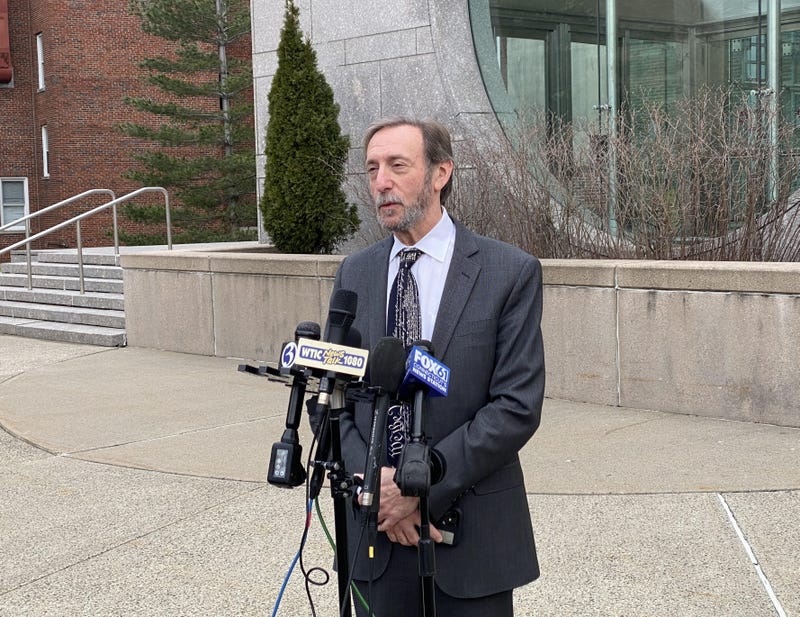 Attorney Jon Schoenhorn, who represents defendant Michelle Troconis, outside court in Stamford, 2/27/24