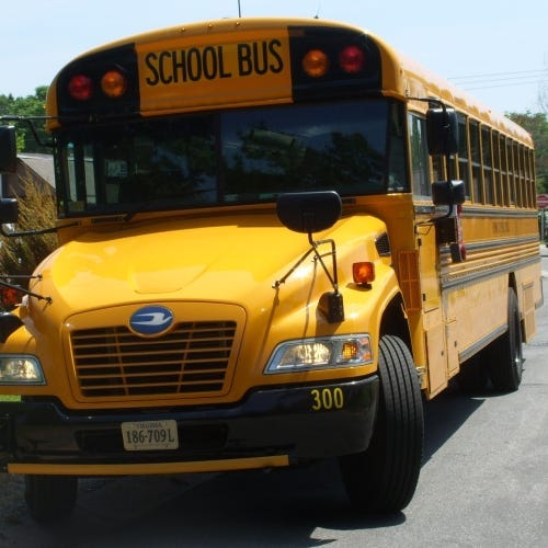 A front facing shot of a school bus
