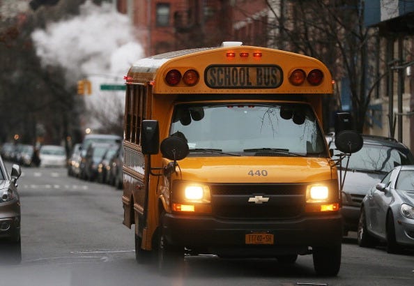 school bus, grandfather, grandkids, school
