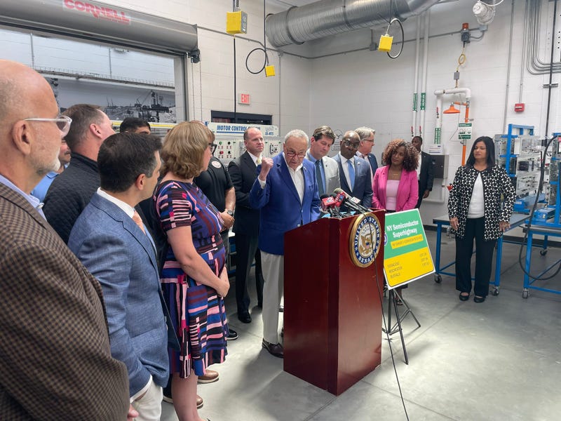 Senator Chuck Schumer in Buffalo to announce $40 million in tech funding for the Buffalo-Rochester-Syracuse tech hub region. Buffalo was the first in the country to receive such a designation.