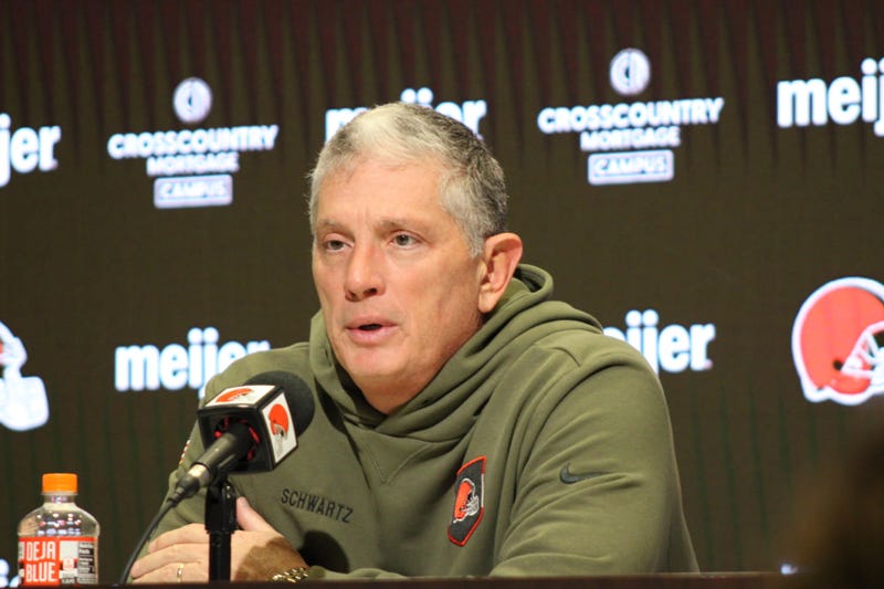 Jim Schwartz addresses the media at the Browns' practice facilities in Berea, Ohio.