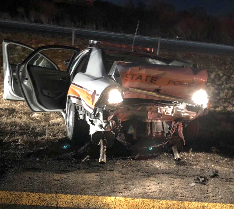 The state trooper was injured Sunday evening after an alleged drunk driver rear-ended his vehicle.